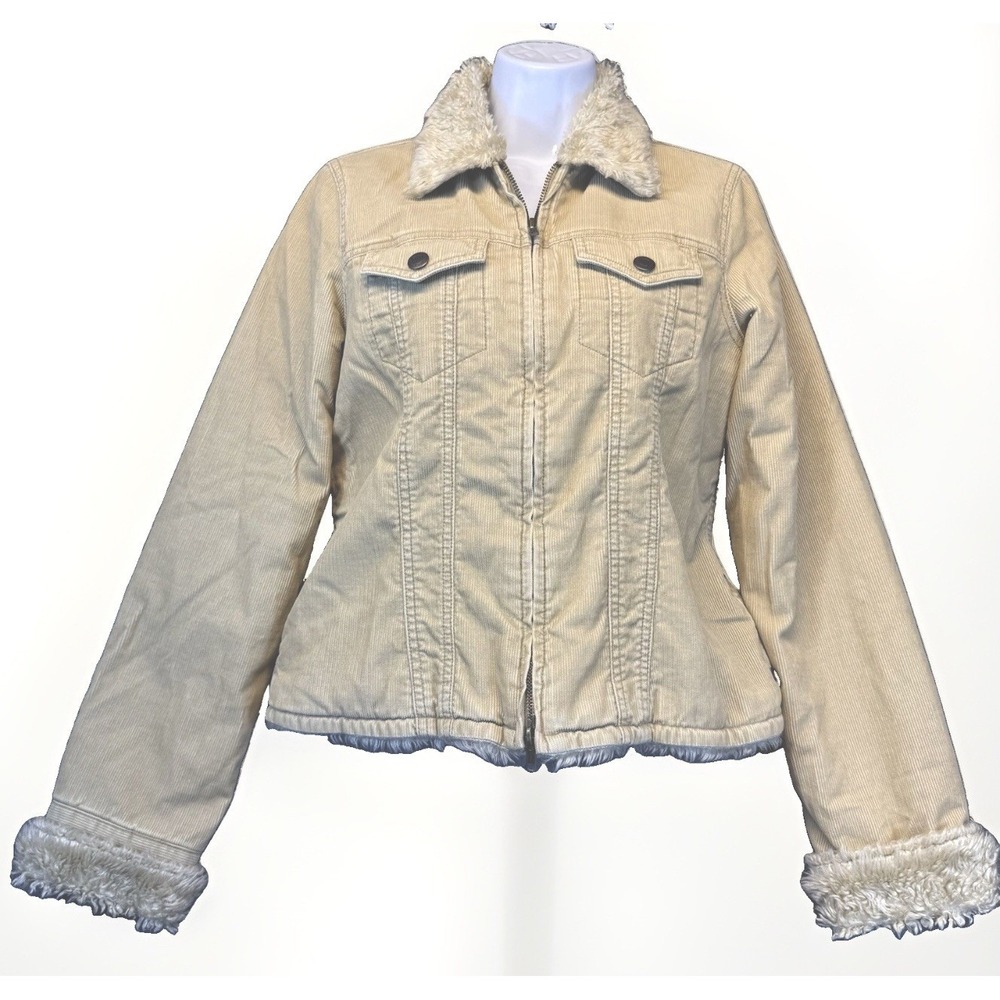 Abercrombie & Fitch Corduroy Sherpa Jacket Women Medium Tan Full Zip Faux‎ Fur